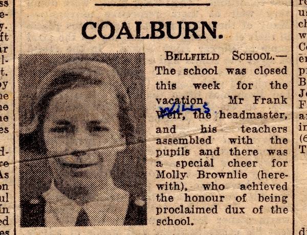 Newspaper cutting about Mollie Brownlie